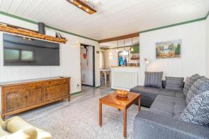 a living room with a couch and a tv at BLE853-Holmsjoe-Aelmtamala-338 in Holmsjö