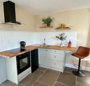 a kitchen with a counter with a sink and a stove at Chiltern Studio in Wendover