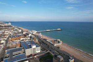 an aerial view of a beach and the ocean at The Simms Suite in Worthing