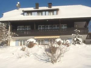 Une grande maison avec de la neige devant elle dans l'établissement Landhausvilla Strittberg 7, à Höchenschwand