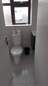 a bathroom with a white toilet and a window at Leixlip 4-Bed Home Sleeps 6 Ideal for Groups in Kildare