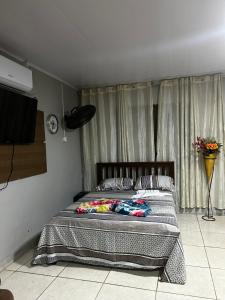 a bedroom with a bed and a television in it at Drica Pousada in São Gabriel