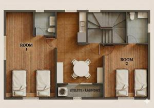 a floor plan of a small apartment with chairs at Suncheon Doran Doran House in Suncheon +37 photos