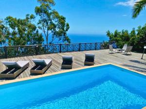 a swimming pool with a view of the ocean at Home Ocean 360 piscine chauffée et SPA in Saint-Leu
