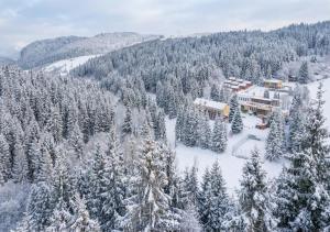 an aerial view of a resort in the snow at Hotel Orava in Dolný Kubín