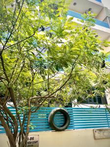 a tire on the side of a building next to a tree at House Of Comfort Greater Noida in Greater Noida