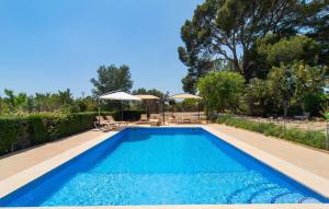 ein Swimmingpool im Garten mit Sonnenschirmen in der Unterkunft Ceratonia in Binissalem