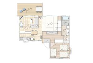 a drawing of the floor plan of a house at 天然温泉-富士山パノラマビュー-プライベートデッキで非日常体験を-伊豆の温泉付き貸別荘-中伊豆noie in Izu