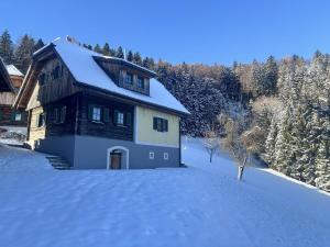 a house is covered in snow with trees at Huber's Ferienhaus 28 in Leutschach