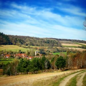 a view of a village in the hills at Superb Spacious Farm House in Henley on Thames