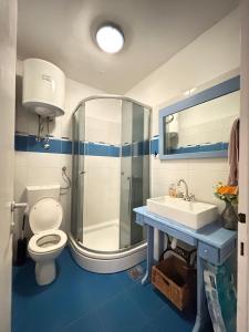 a bathroom with a shower and a toilet and a sink at LEGRAND Town Center in Makarska