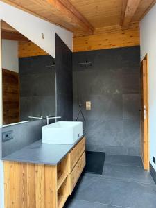 a bathroom with a sink and a counter top at Bormio Urban Attic in Bormio