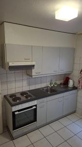 a kitchen with a stove and a sink at Private Ideal Apartment in Fribourg