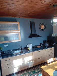 a kitchen with a sink and a stove at Endless View Country House in Makrinitsa
