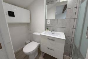 a white bathroom with a toilet and a sink at Le cocon - STUDIO- MACON in Saint-Laurent-sur-Saône