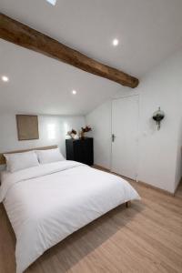 a white bedroom with a large white bed and white walls at Le cocon - STUDIO- MACON in Saint-Laurent-sur-Saône