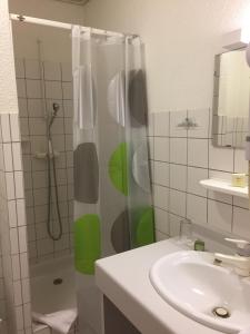 a bathroom with a shower and a sink at Hôtel Panorama in Munster