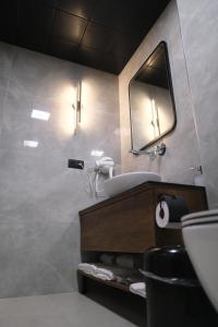 a bathroom with a sink and a mirror at 1921 justa sefa otel in Amasya