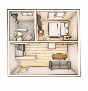 a drawing of a small room with a table at Yada House s&s in Nai Yang Beach