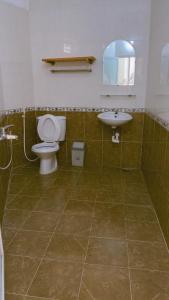 a bathroom with a toilet and a sink and a mirror at Thái Lâm Hotel in Da Lat