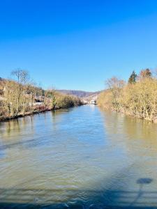 a view of a river from a bridge at Riverside Cabin Surrounded by Nature for Two in Esneux