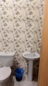 a bathroom with a toilet and a sink at Pousada A CASA DE IRENE in Aparecida