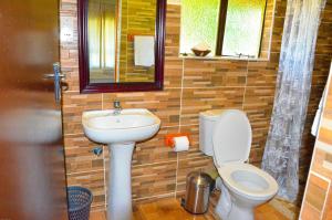 a bathroom with a toilet and a sink at Chobe Sunset Chalets in Lesoma +79 photos