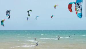 a group of people on the beach flying kites at Cozy Quiet Beach room R2 in Brighton