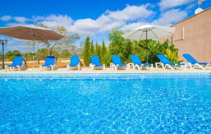 a group of chairs and umbrellas next to a swimming pool at Ses Comunes in Campos