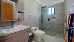 a bathroom with a toilet and a sink and a shower at Ivy Villa Cabarete, fully equipped villa in Cabarete +14 photos