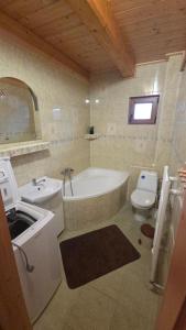 a bathroom with a tub and a toilet and a sink at Chata vo dvore in Osturňa +36 photos
