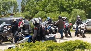 a group of people on motorcycles parked in a parking lot at ZEcamping 3 étoiles Aveyron - Espace aquatique calme et nature in Montlaur +33 photos