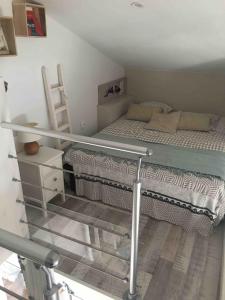 a bedroom with a bunk bed and a ladder at Maison côté lac in Parentis-en-Born