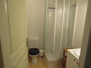 a small bathroom with a toilet and a shower at Chalet De Peyrelance in Cauterets +21 photos