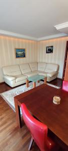 a living room with a couch and a table at Apartament Rycerska LUX in Łomża +23 photos