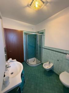 a bathroom with a shower and a sink and a toilet at La Dimora dei Cri in Cona
