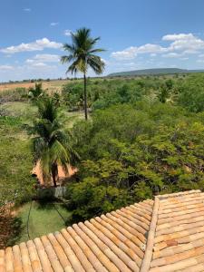 a view from the roof of a house with palm trees at Fazenda Shalom in Tucano