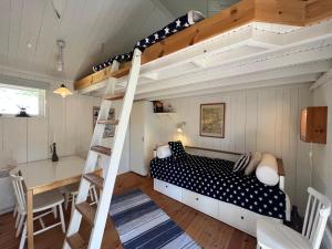 a bedroom with a bunk bed and a desk at Cozy Studio on Utö Near Beach & Restaurant in Utö