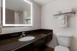a bathroom with a sink and a toilet and a mirror at Garner Hotel Murfreesboro West by IHG in Murfreesboro