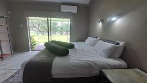 a bedroom with a large bed with pillows on it at The Spot at Ghanzi in Khemsbok