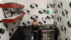 a kitchen with a sink and a vase on the wall at Arav Homestay in Rishīkesh