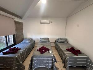 a room with four beds with red bows on them at Sierras y Volcanes in Taninga +19 photos