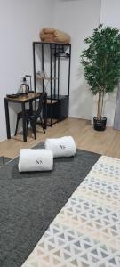 two white pillows sitting on a rug in a room at NS Bolaños in Bolaños de Calatrava