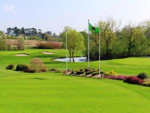 a golf course with a flag on a green at The Cosy Retreat in Droitwich
