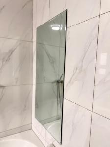 a shower with a mirror in a bathroom at Dunamis Lodge in Giyani +38 photos