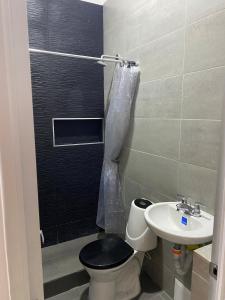 a bathroom with a toilet and a sink at Tres Palmas Apartamento in Carmen de Apicalá +12 photos