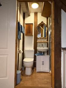 a small bathroom with a toilet and a sink at Le petit Valet in Saint-Clément +13 photos