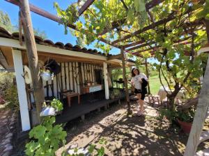 a woman standing in front of a house at Casa Berries in Colbún
