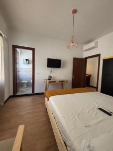 a bedroom with a large bed and a television at Agriturismo Cà da Nonna Rosa in Neirone