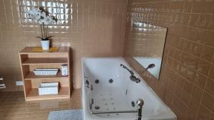 a bathroom with a tub and a mirror at La Maison V in Pontebba +22 photos